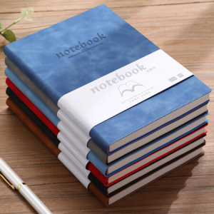 嘉然恒 笔记本本子高颜值定制A5商务软皮面记事本加厚笔记本子文具软面抄日记本工作日志会议记录本 深蓝色